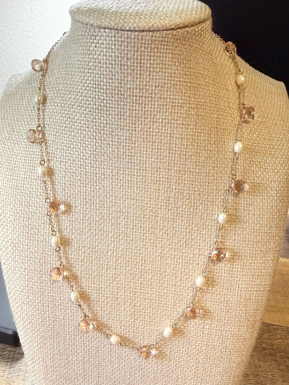 Lauren Ralph Lauren Gold-Tone Faux Pearl and Glass Station Necklace
